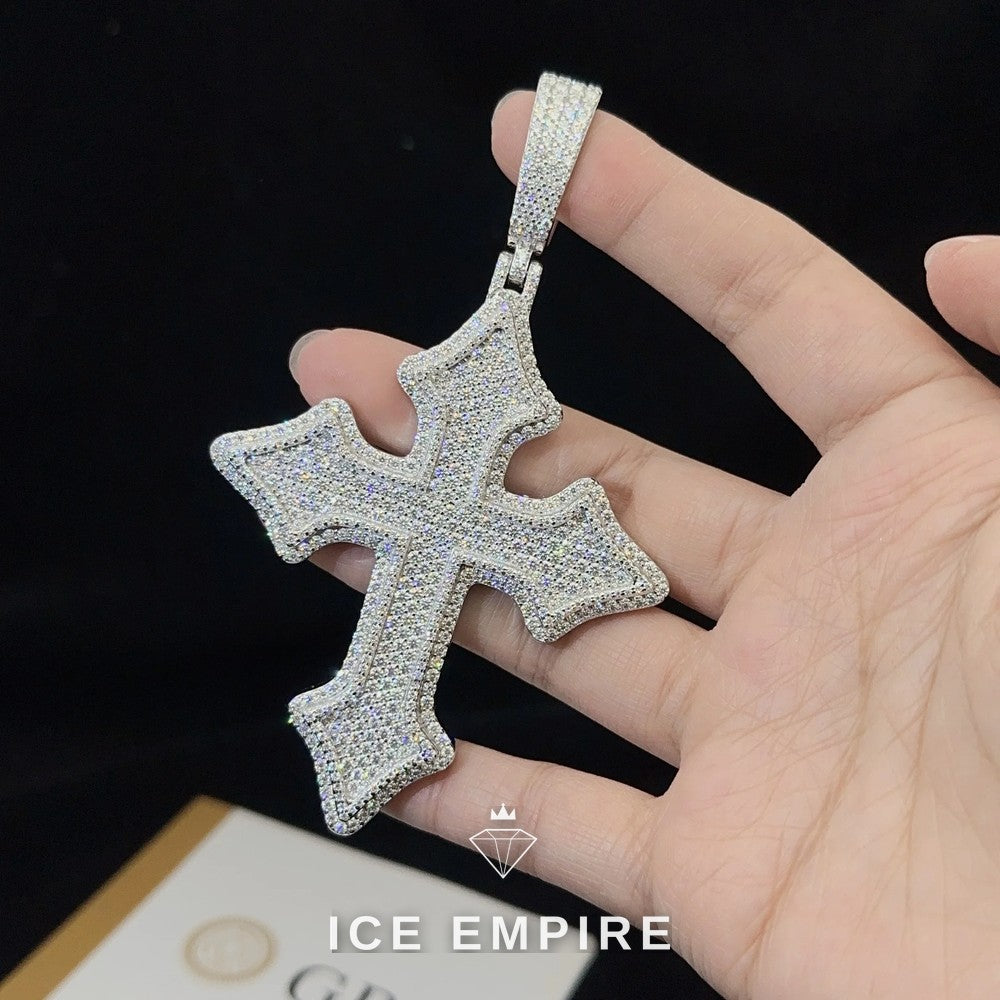 Iced Out Cross Rose Gold Plated Moissanite Pendant