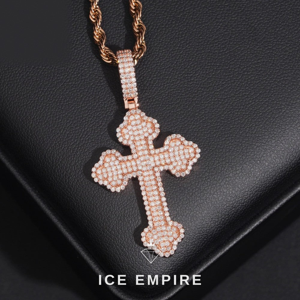 Iced Out Cross Rose Gold Plated Moissanite Pendant