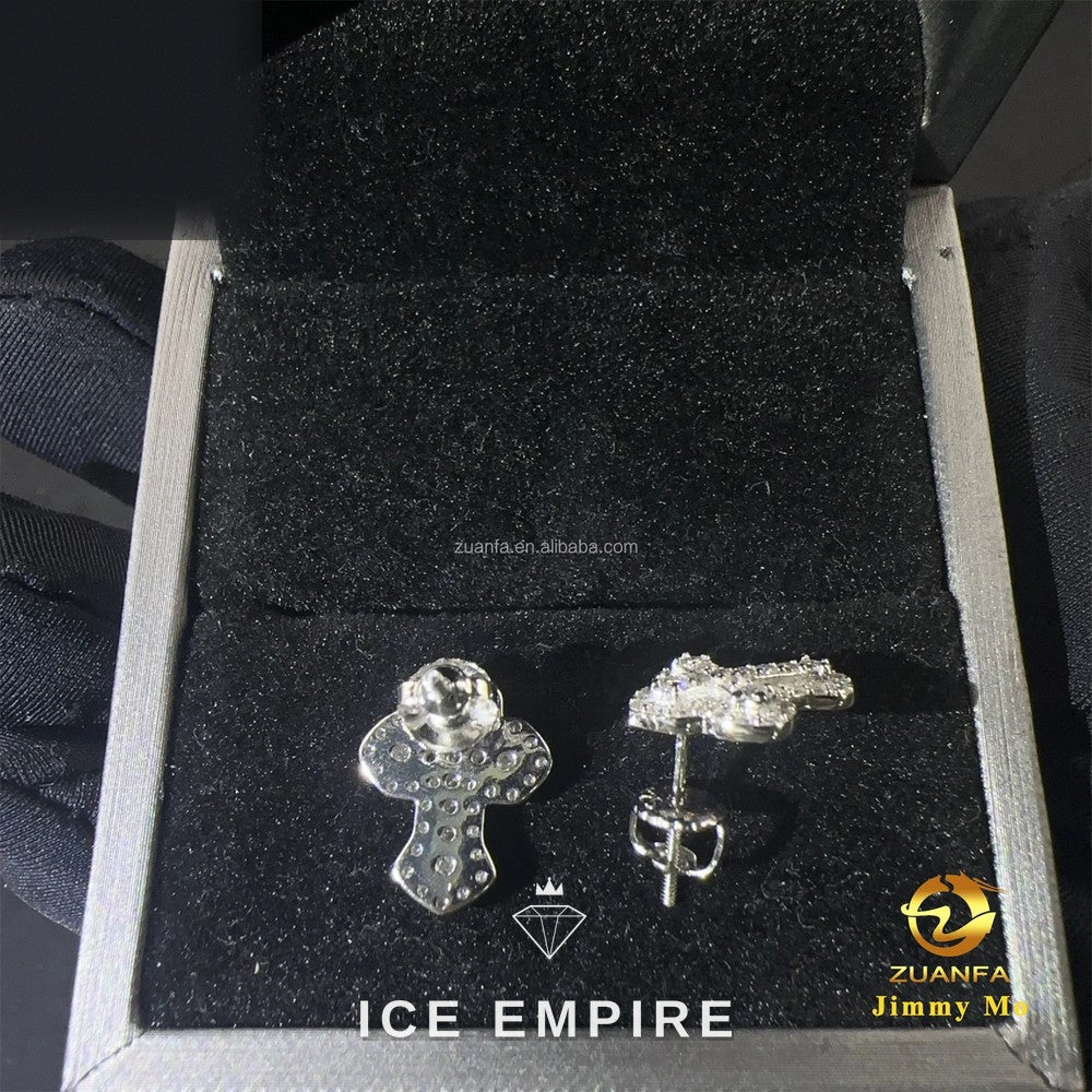 Iced Out Cross 925 Silver Moissanite Stud Earrings
