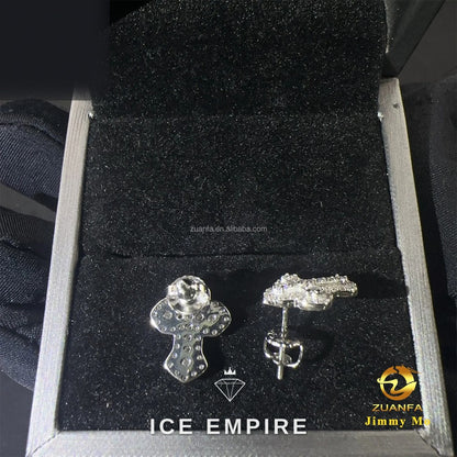 Iced Out Cross 925 Silver Moissanite Stud Earrings
