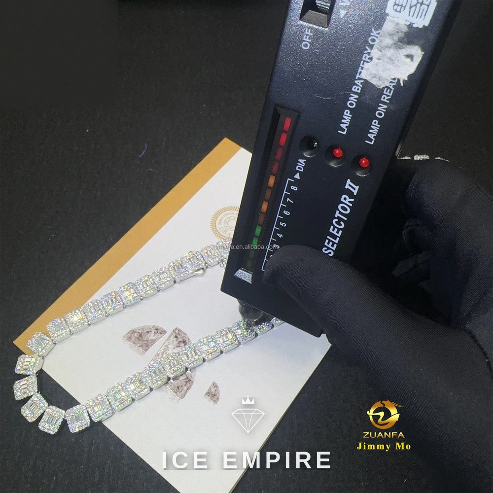 Iced Out Baguette 925 Silver Moissanite Cuban Chain