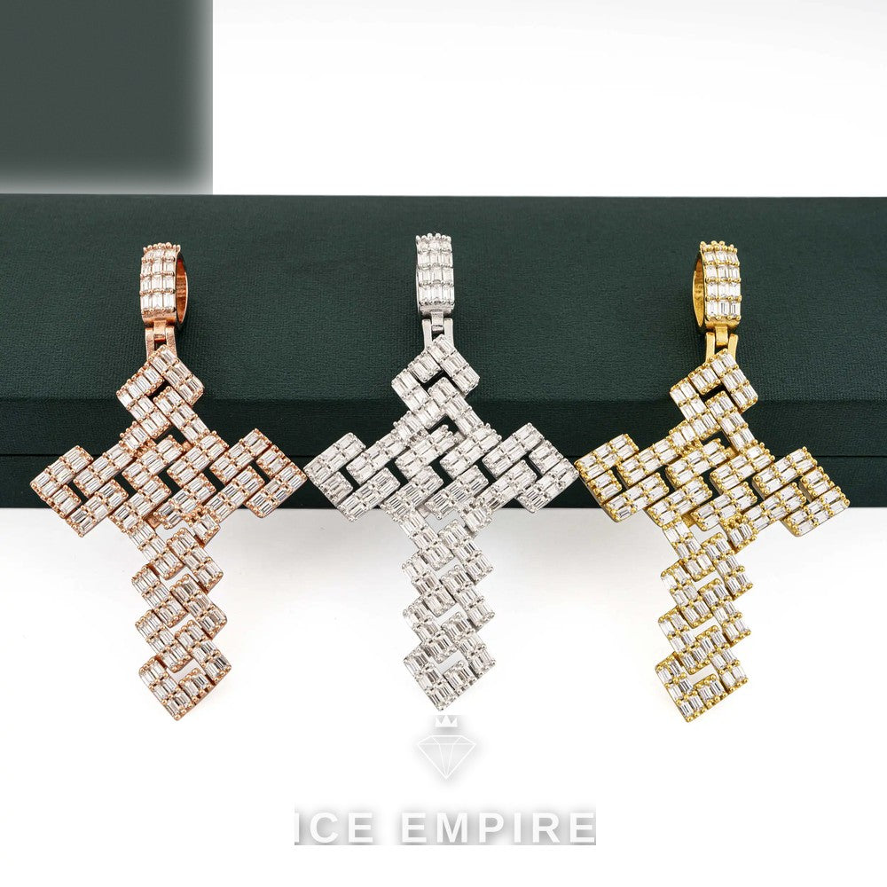 Iced Out Cross Gold Plated Moissanite Pendant
