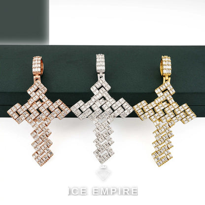 Iced Out Cross Gold Plated Moissanite Pendant