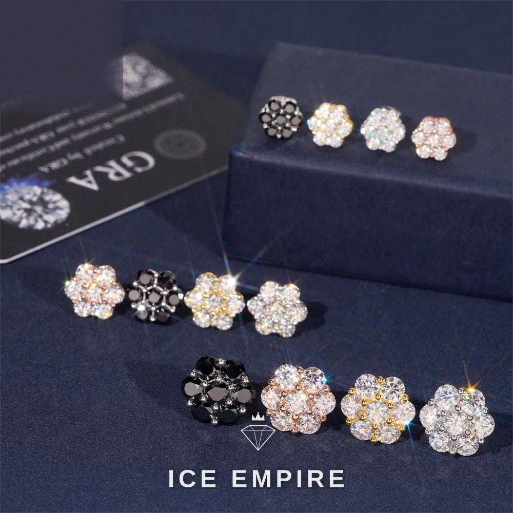 Iced Out Cluster 925 Silver Moissanite Stud Earrings