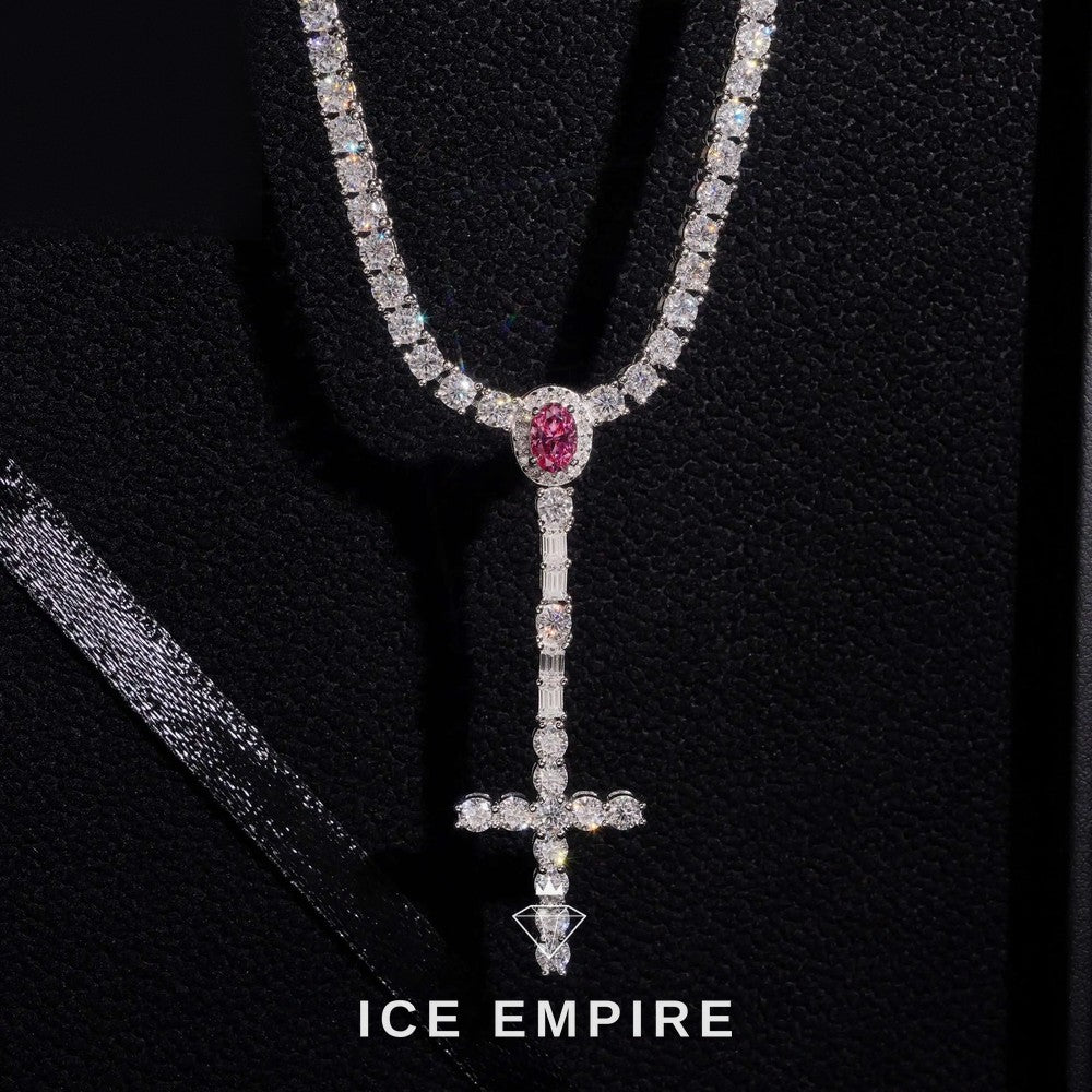 Iced Out Cross 925 Silver Moissanite Tennis Chain