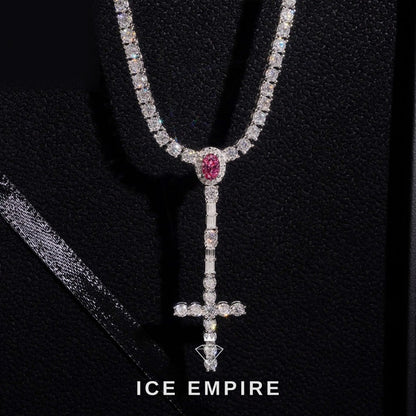 Iced Out Cross 925 Silver Moissanite Tennis Chain
