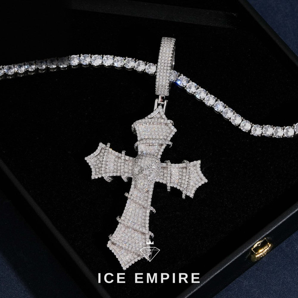 Iced Out Cross Rose Gold Plated Moissanite Pendant