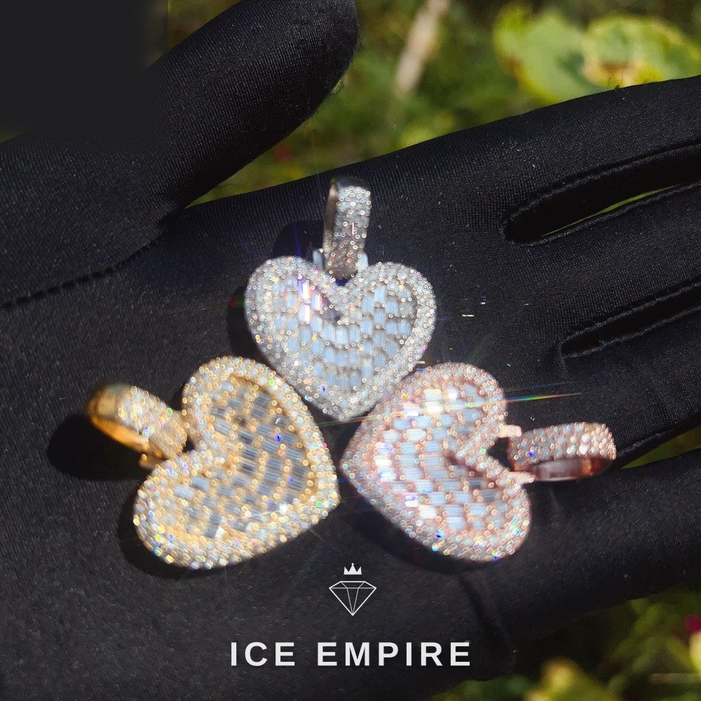 Iced Out Heart 925 Silver Moissanite Pendant
