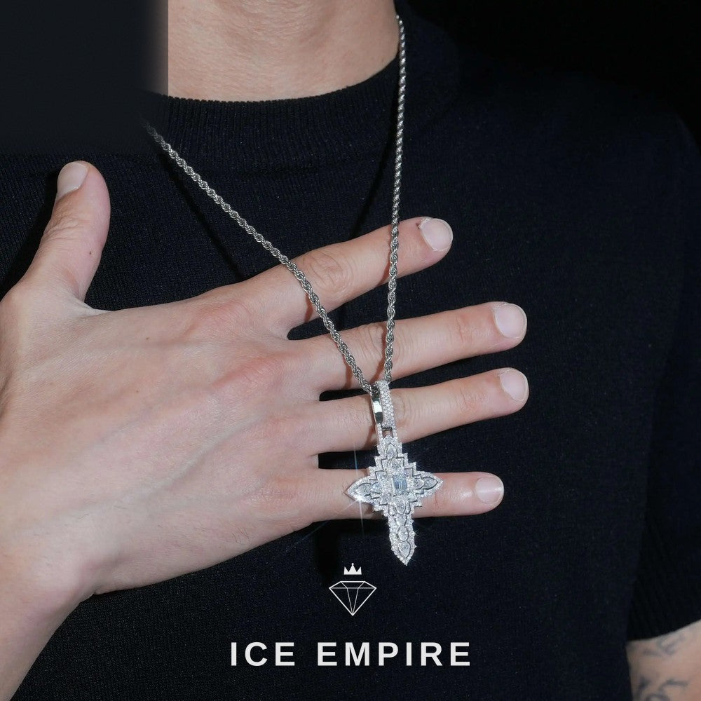 Iced Out Cross Gold Plated Moissanite Pendant