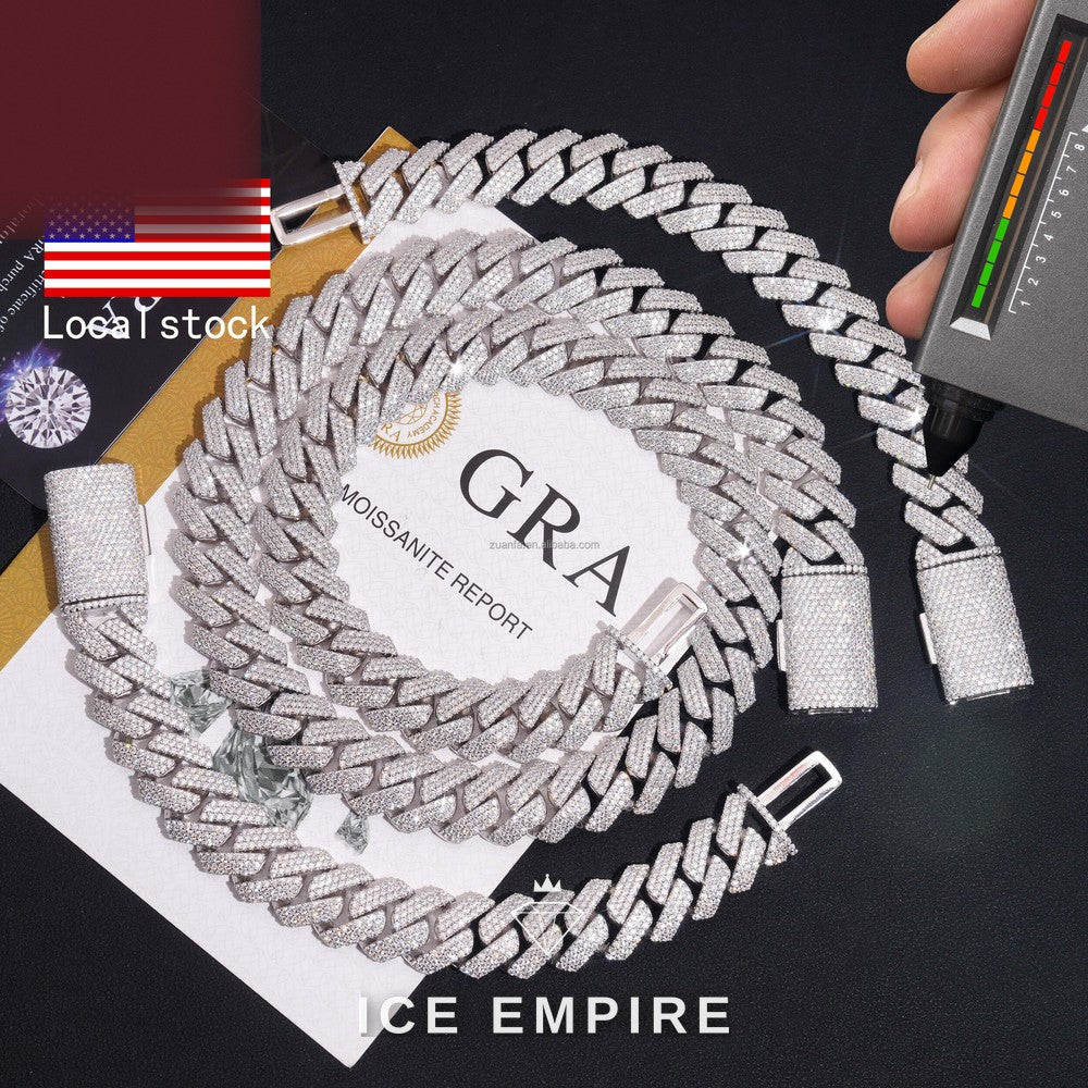 Iced Out 925 Silver Moissanite Cuban Chain