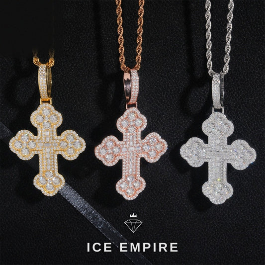 Iced Out Cross 925 Silver Pendant