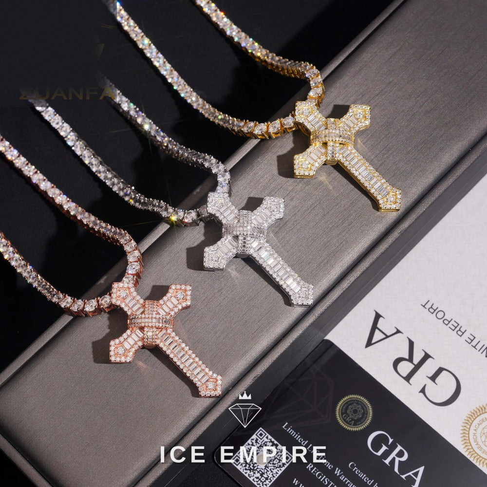 Iced Out Cross 925 Silver Pendant