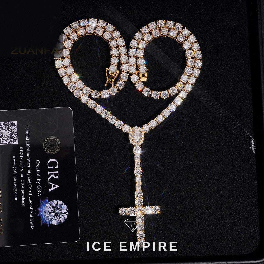 Iced Out Cross Gold Plated Moissanite Cuban Chain