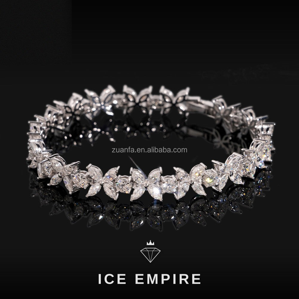 Iced Out Cluster 925 Silver Moissanite Tennis Chain