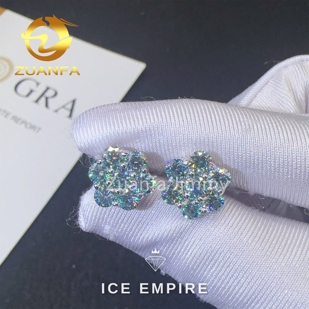 Iced Out Cluster 925 Silver Moissanite Stud Earrings