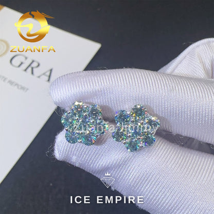 Iced Out Cluster 925 Silver Moissanite Stud Earrings