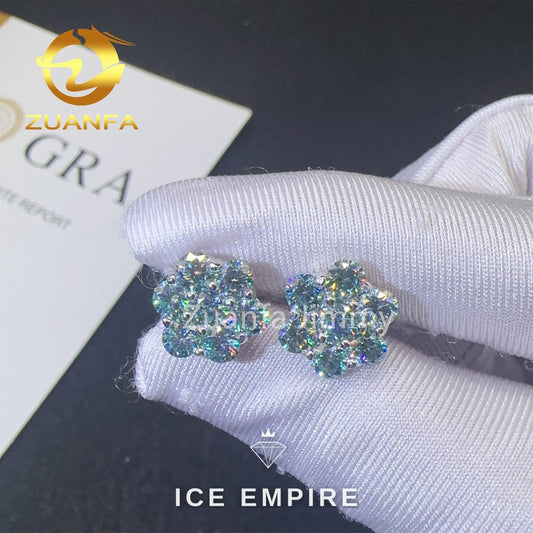 Iced Out Cluster 925 Silver Moissanite Stud Earrings