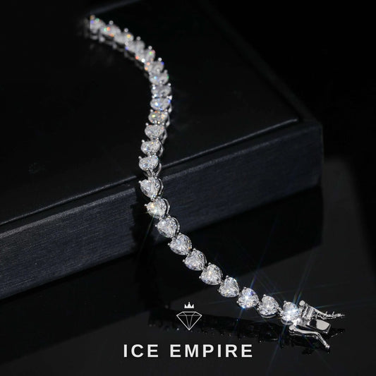 Iced Out Heart 925 Silver Moissanite Tennis Chain