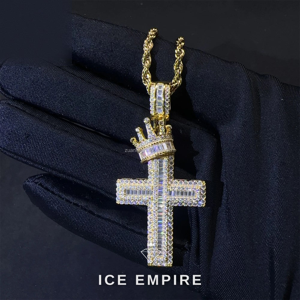 Iced Out Baguette Rose Gold Plated Moissanite Pendant