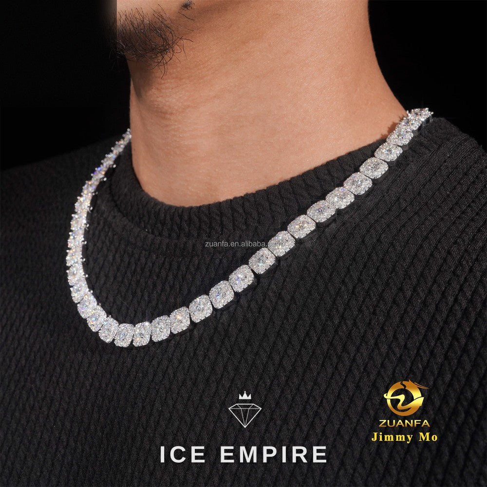 Iced Out Cluster 925 Silver Moissanite Cuban Chain