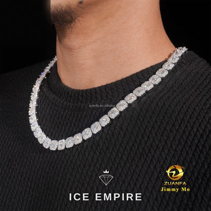 Iced Out Cluster 925 Silver Moissanite Cuban Chain