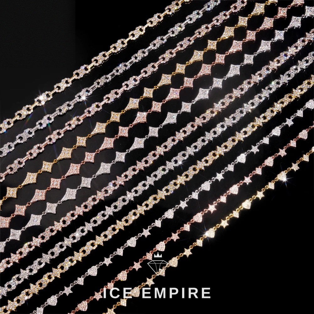 Iced Out Cluster Rose Gold Plated Moissanite Cuban Chain