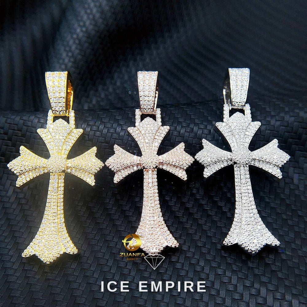 Iced Out Cross Rose Gold Plated Moissanite Pendant