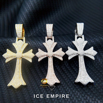 Iced Out Cross Rose Gold Plated Moissanite Pendant