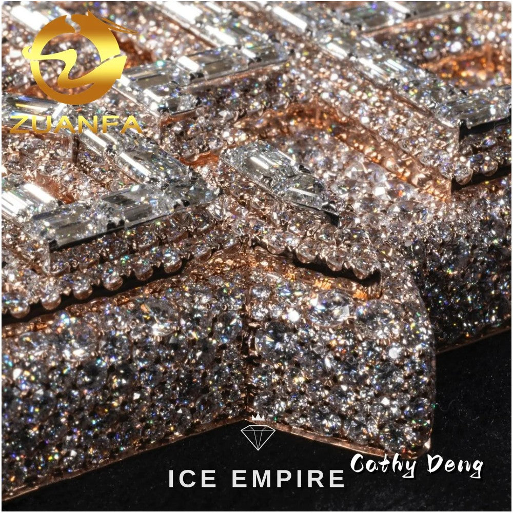 Iced Out Baguette Rose Gold Plated Moissanite Cuban Chain