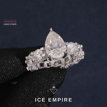 Iced Out 925 Silver Moissanite Engagement Ring