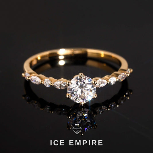 Iced Out 14K Gold Moissanite Engagement Ring