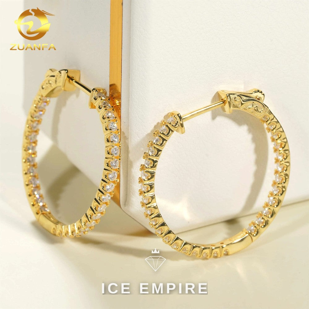 Iced Out Gold Plated Moissanite Hoop Earrings