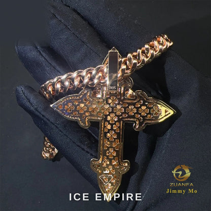 Iced Out Cross Rose Gold Moissanite Cuban Chain