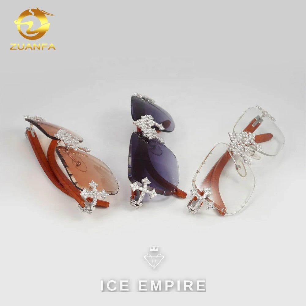 Iced Out Cross 925 Silver Moissanite Glasses