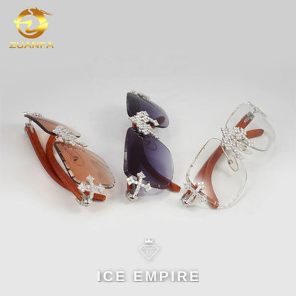 Iced Out Cross 925 Silver Moissanite Glasses
