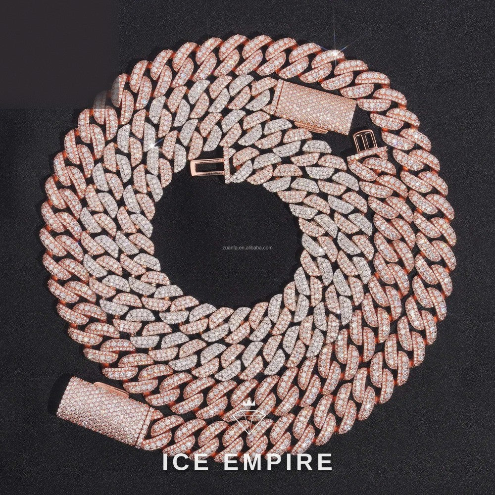 Iced Out Rose Gold Moissanite Cuban Chain