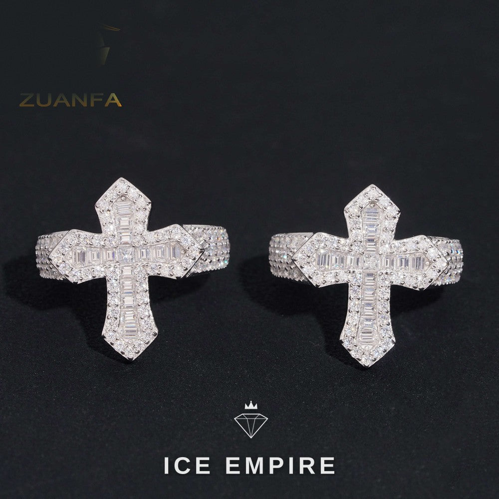 Iced Out Cross Gold Plated Moissanite Ring