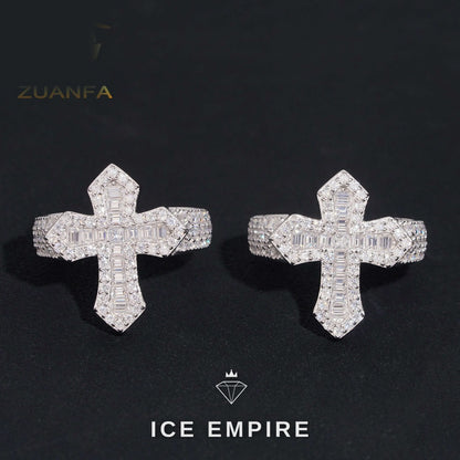 Iced Out Cross Gold Plated Moissanite Ring