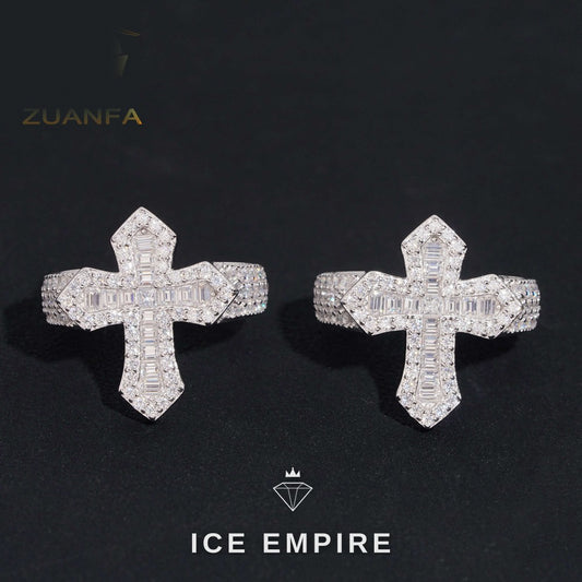 Iced Out Cross Gold Plated Moissanite Ring