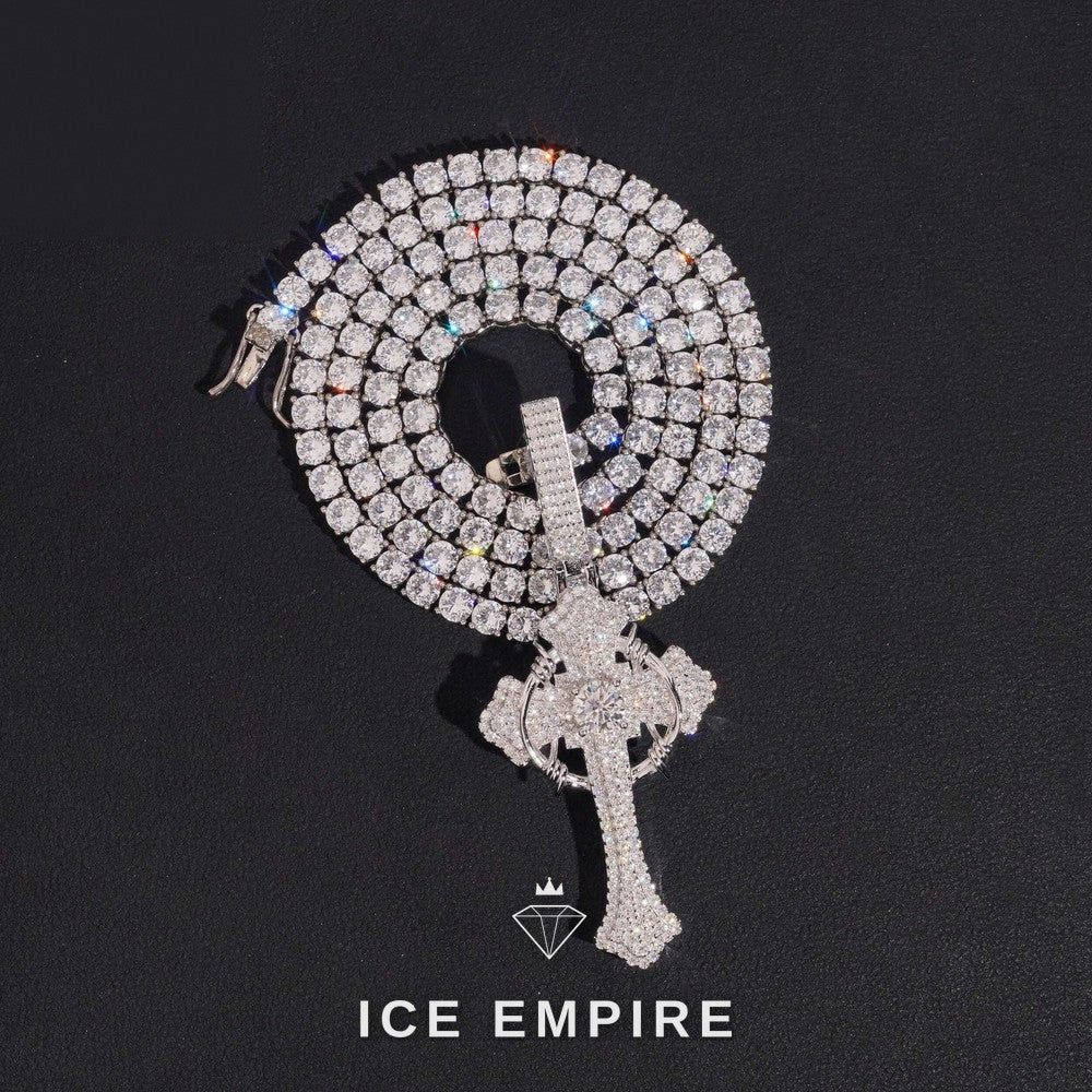 Iced Out Cross Rose Gold Plated Moissanite Tennis Chain