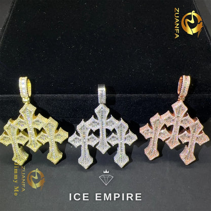 Iced Out Cross 925 Silver Pendant