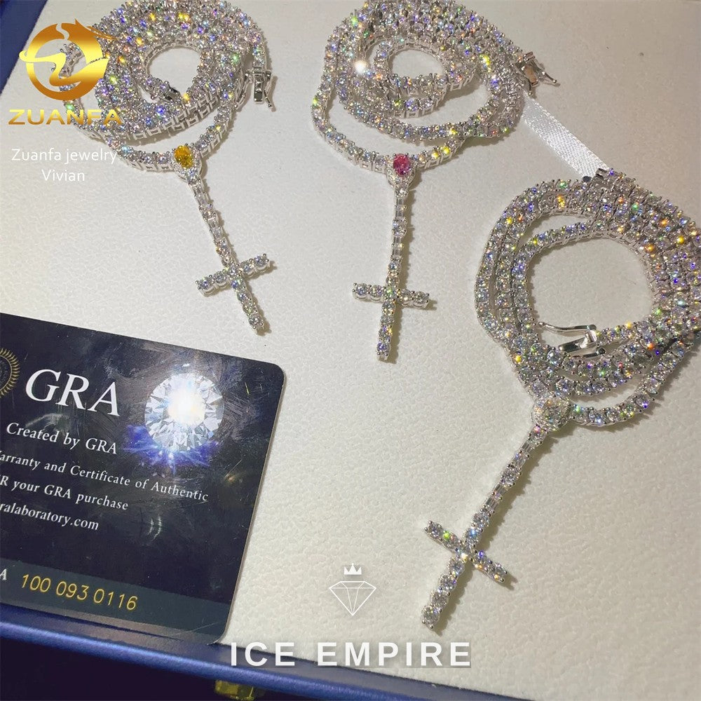 Iced Out Cross Rose Gold Plated Moissanite Cuban Chain