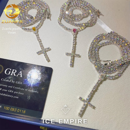 Iced Out Cross Rose Gold Plated Moissanite Cuban Chain