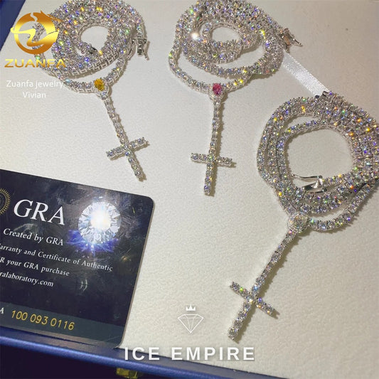 Iced Out Cross Rose Gold Plated Moissanite Cuban Chain