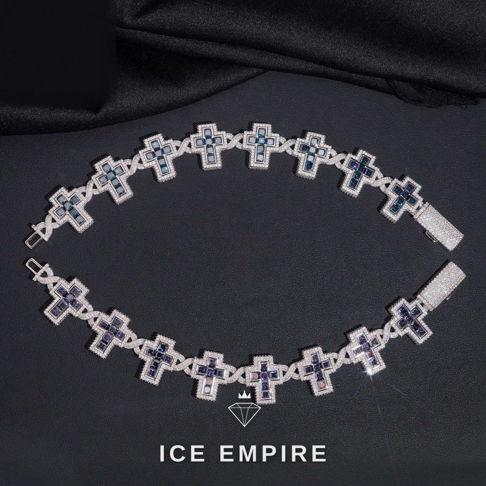 Iced Out Cross Rose Gold Plated Moissanite Cuban Chain