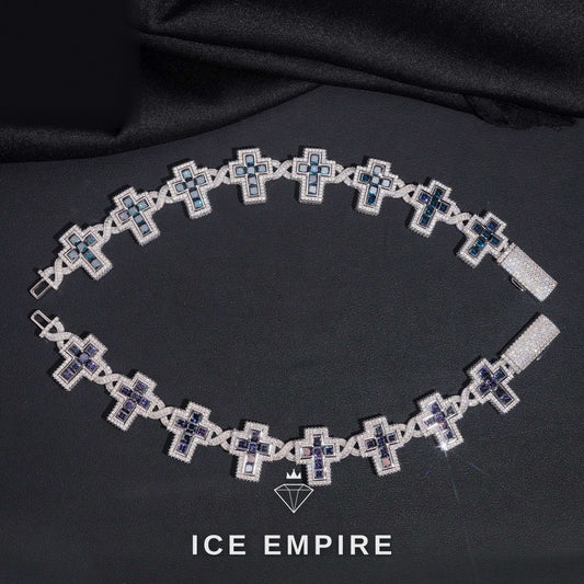 Iced Out Cross Rose Gold Plated Moissanite Cuban Chain
