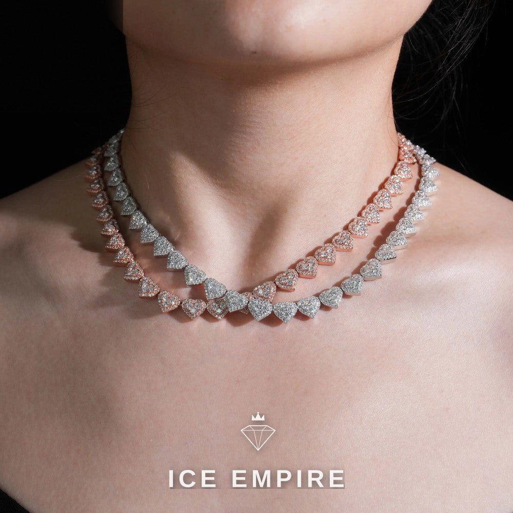 Iced Out Heart Rose Gold Plated Moissanite Cuban Chain