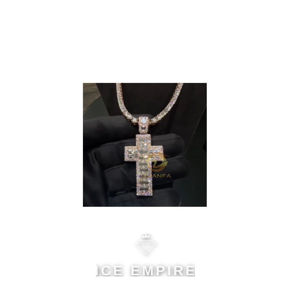 Iced Out Baguette Rose Gold Plated Moissanite Pendant