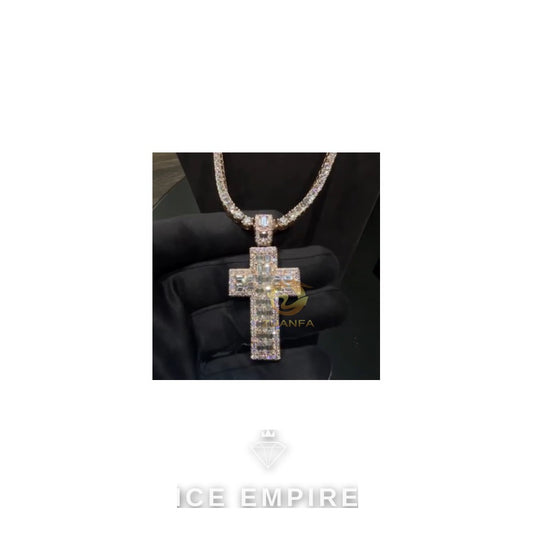 Iced Out Baguette Rose Gold Plated Moissanite Pendant