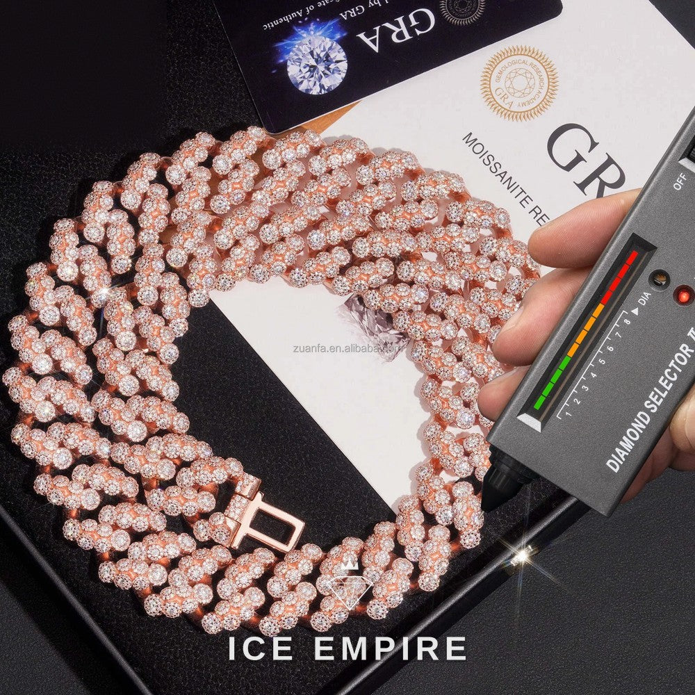 Iced Out Rose Gold Moissanite Cuban Chain
